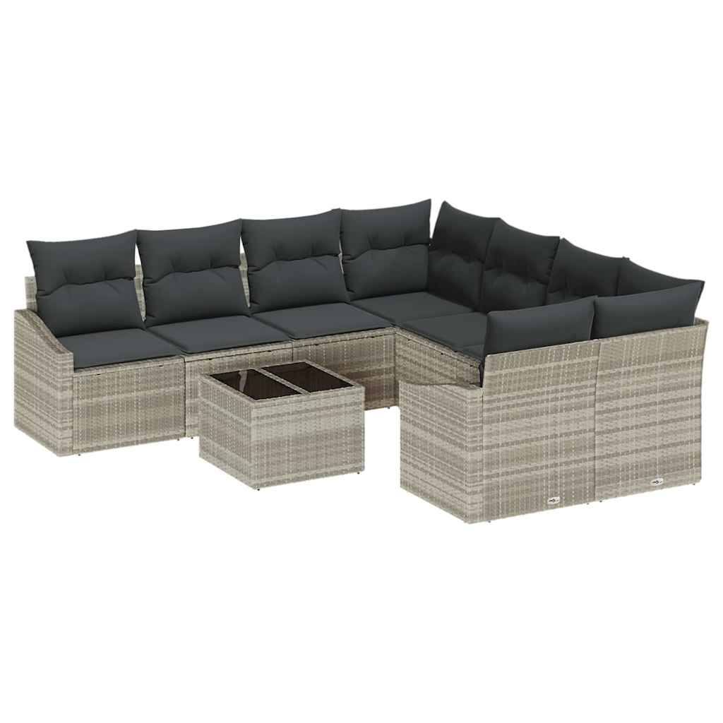 Sofa Sæt med pude med pude 9 pcs Lysegrå polyrattan
