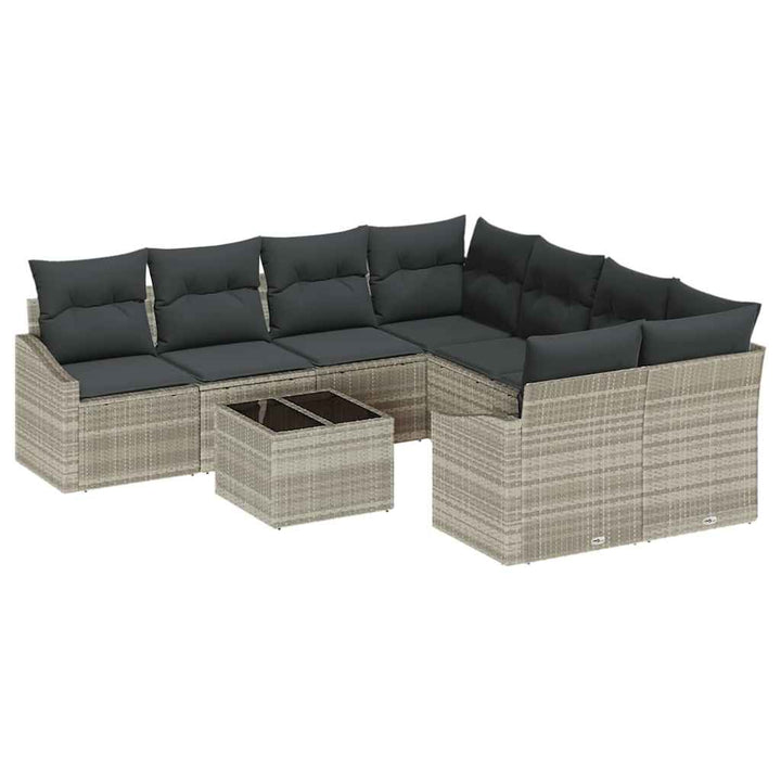 Sofa Sæt med pude med pude 9 pcs Lysegrå polyrattan