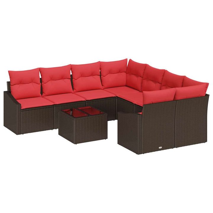 Sofa Sæt 9 stk. 3-Antal sæder Brun og Rød polyrattan