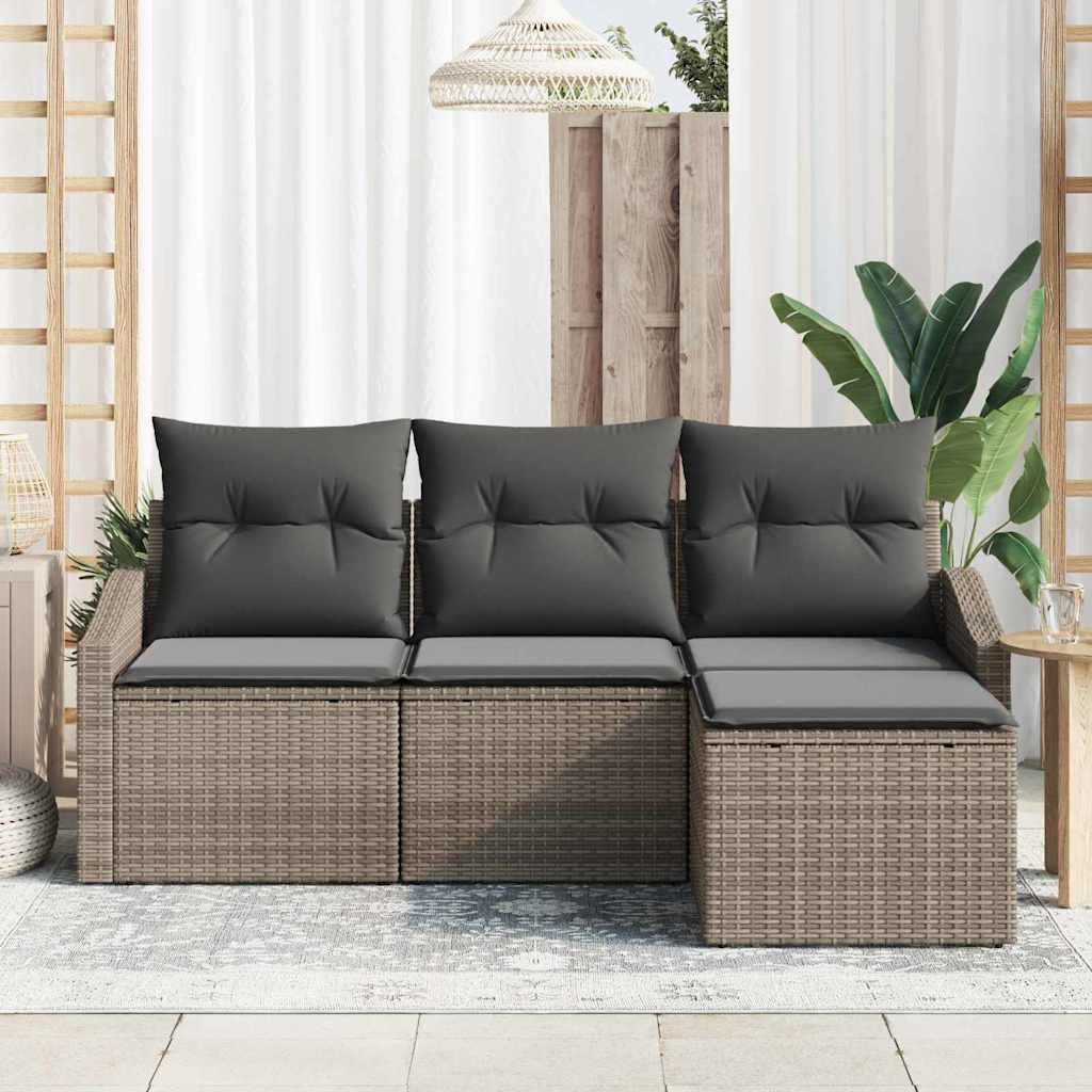 Sofa Sæt med pude 4 pcs Grå polyrattan