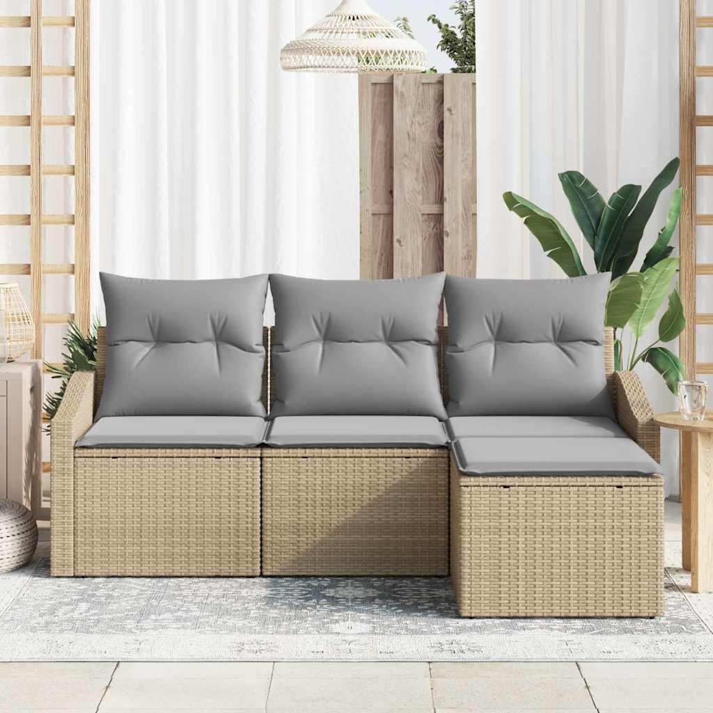 Sofa Sæt med pude 4 pcs Beige polyrattan