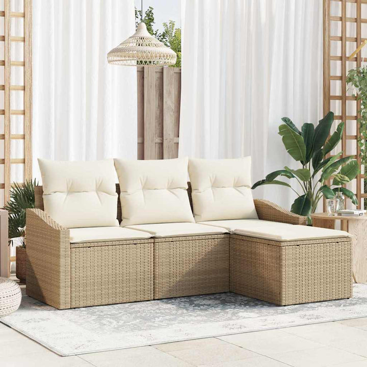 Sofa Sæt med pude 4 pcs Beige polyrattan