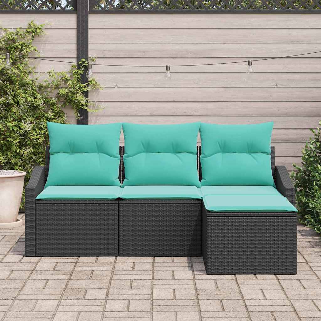 Sofa Sæt med pude 4 pcs Sort polyrattan