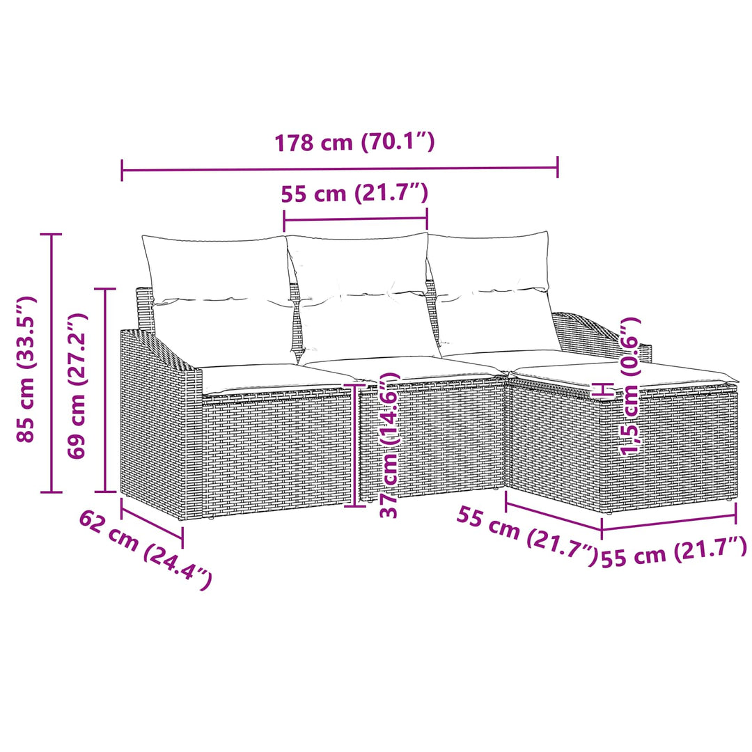 Sofa Sæt med pude 4 pcs Sort polyrattan