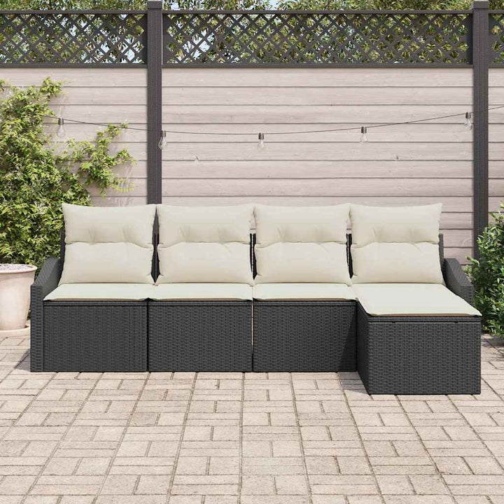 Sofa Sæt med pude 5 pcs Sort polyrattan