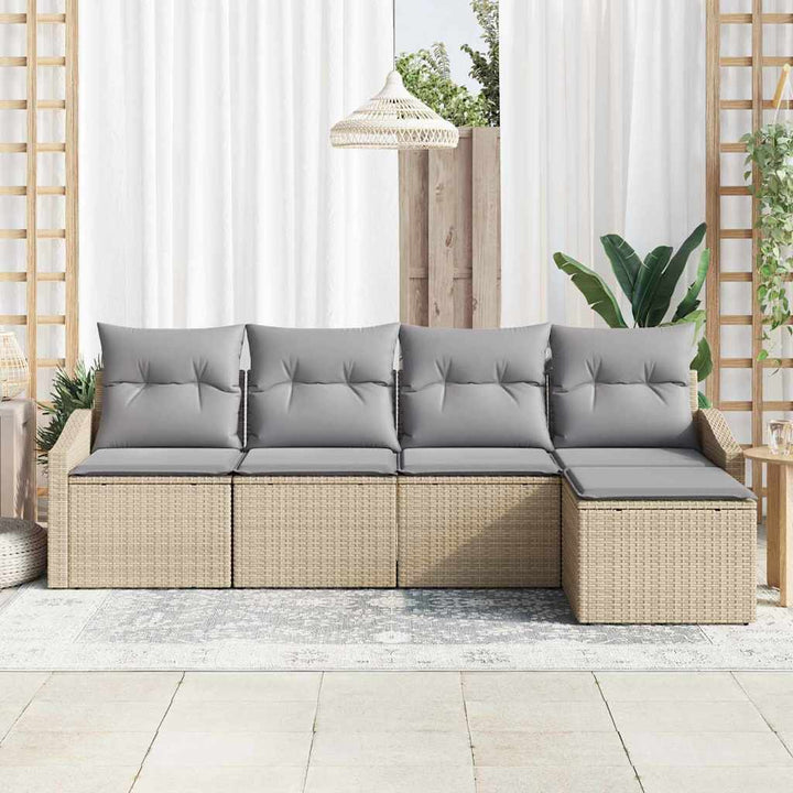 Sofa Sæt med pude 5 pcs Beige polyrattan