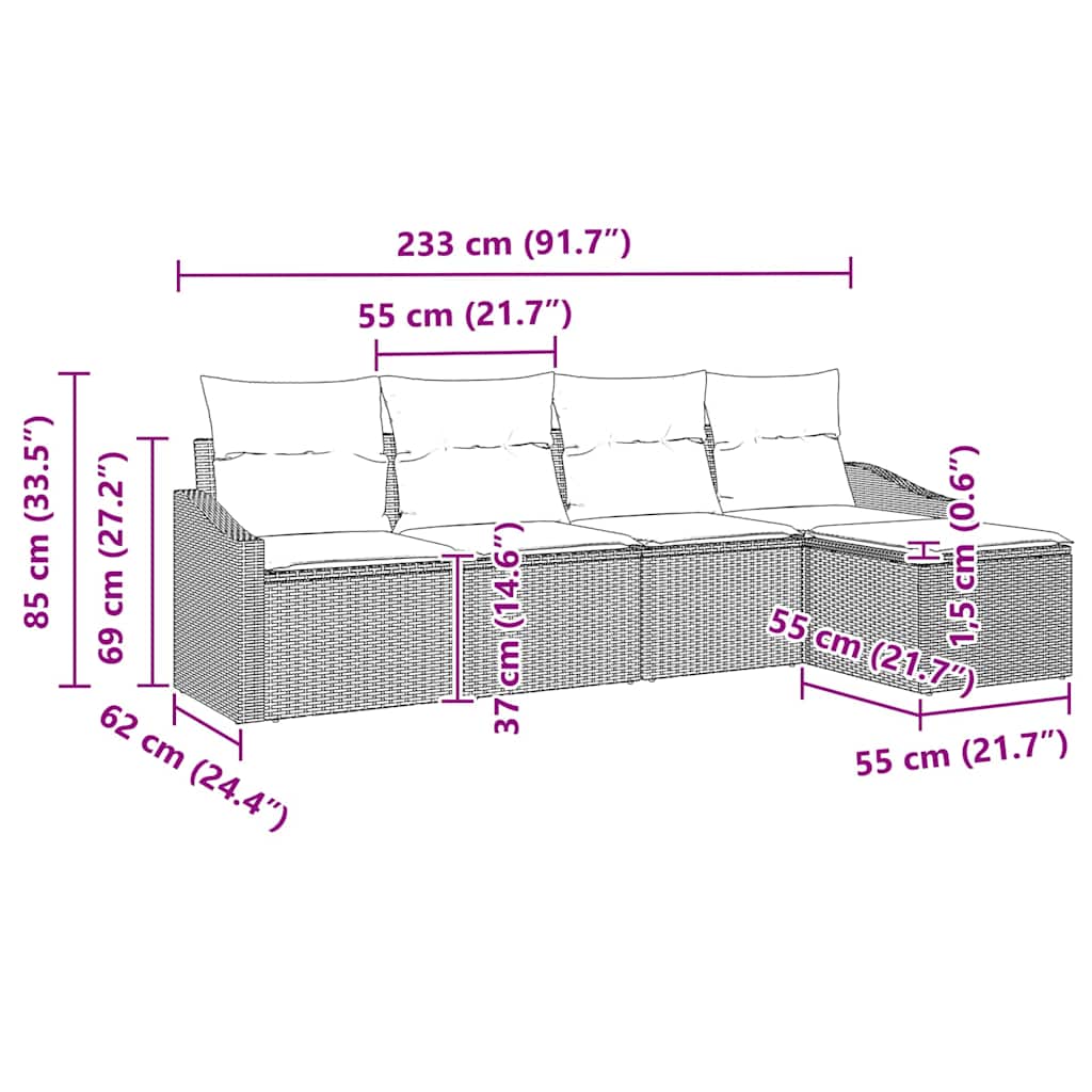 Sofa Sæt med pude 5 pcs Beige polyrattan