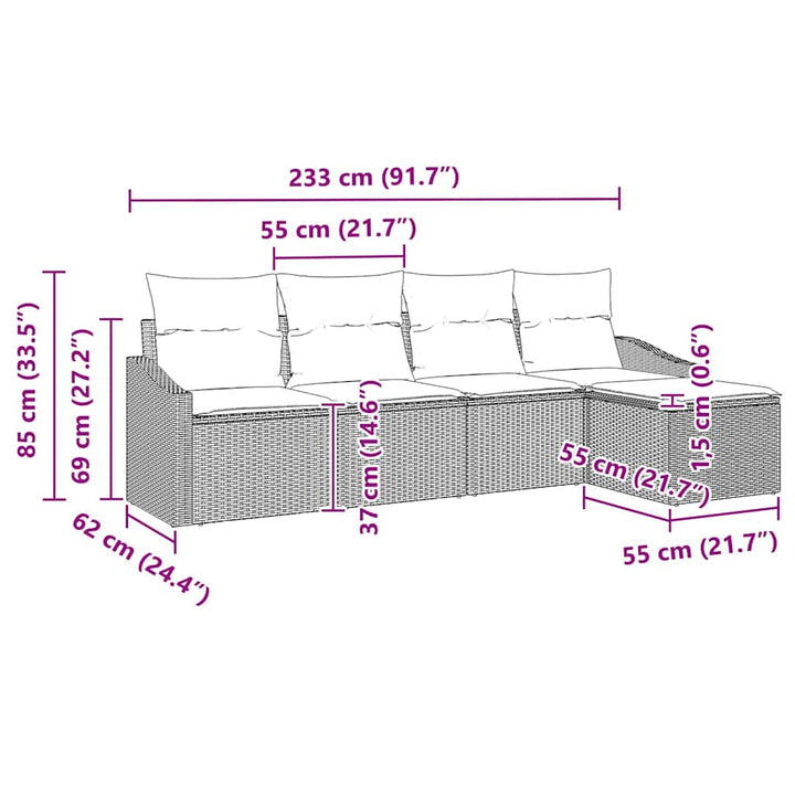Sofa Sæt med pude 5 pcs Beige polyrattan