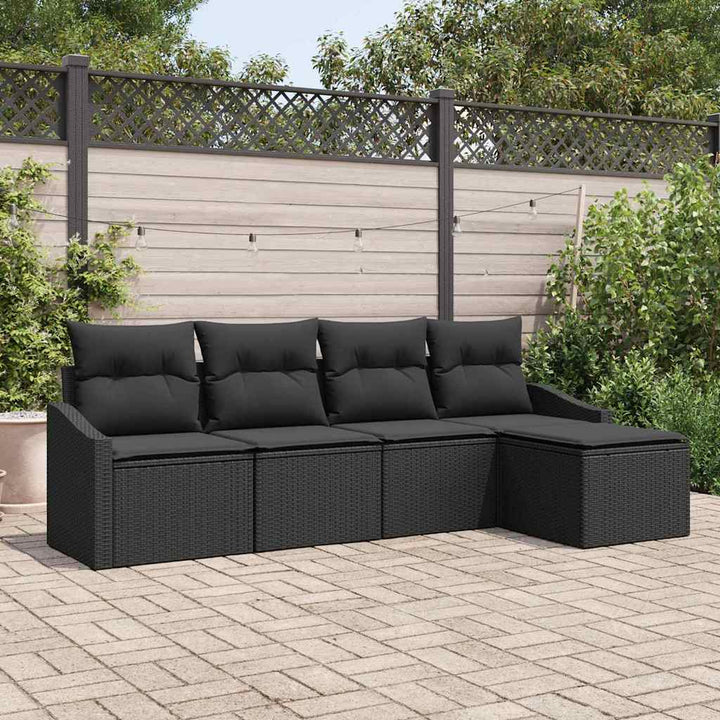 Sofa Sæt med pude 5 pcs Sort polyrattan