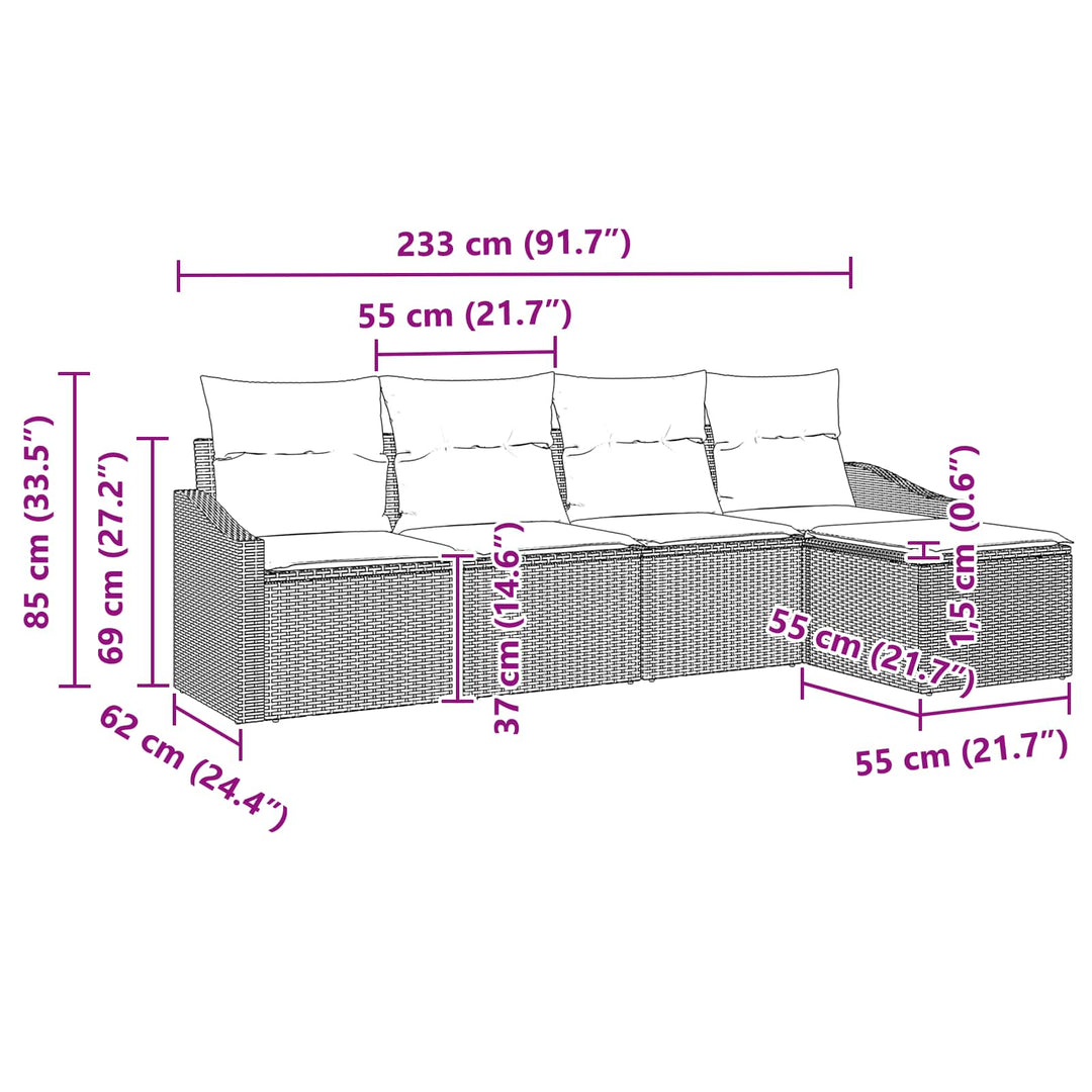 Sofa Sæt 5 stk. Brun polyrattan