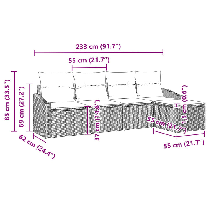 Sofa Sæt 5 stk. Brun polyrattan