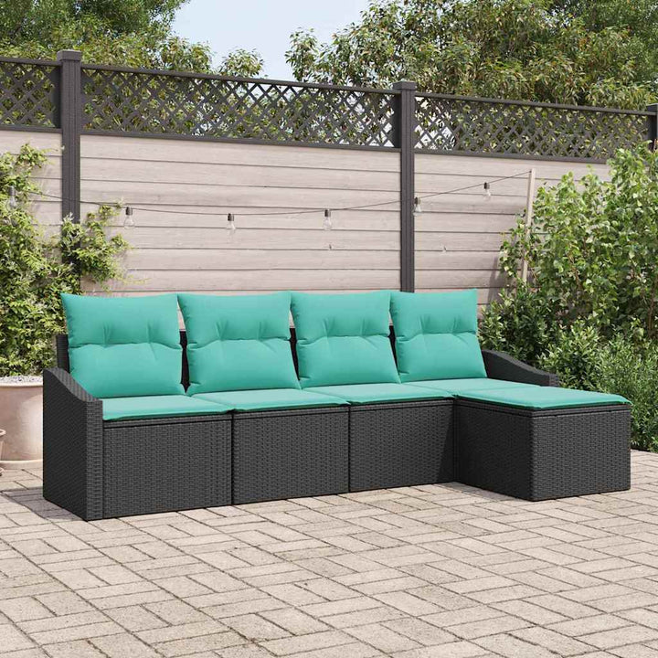 Sofa Sæt med pude 5 pcs Sort polyrattan