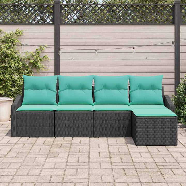 Sofa Sæt med pude 5 pcs Sort polyrattan