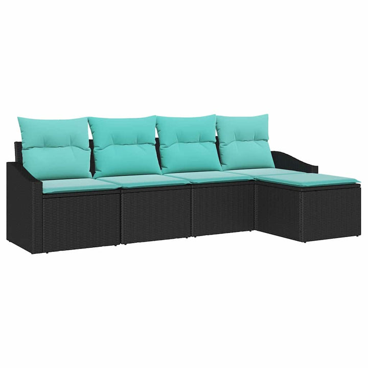 Sofa Sæt med pude 5 pcs Sort polyrattan