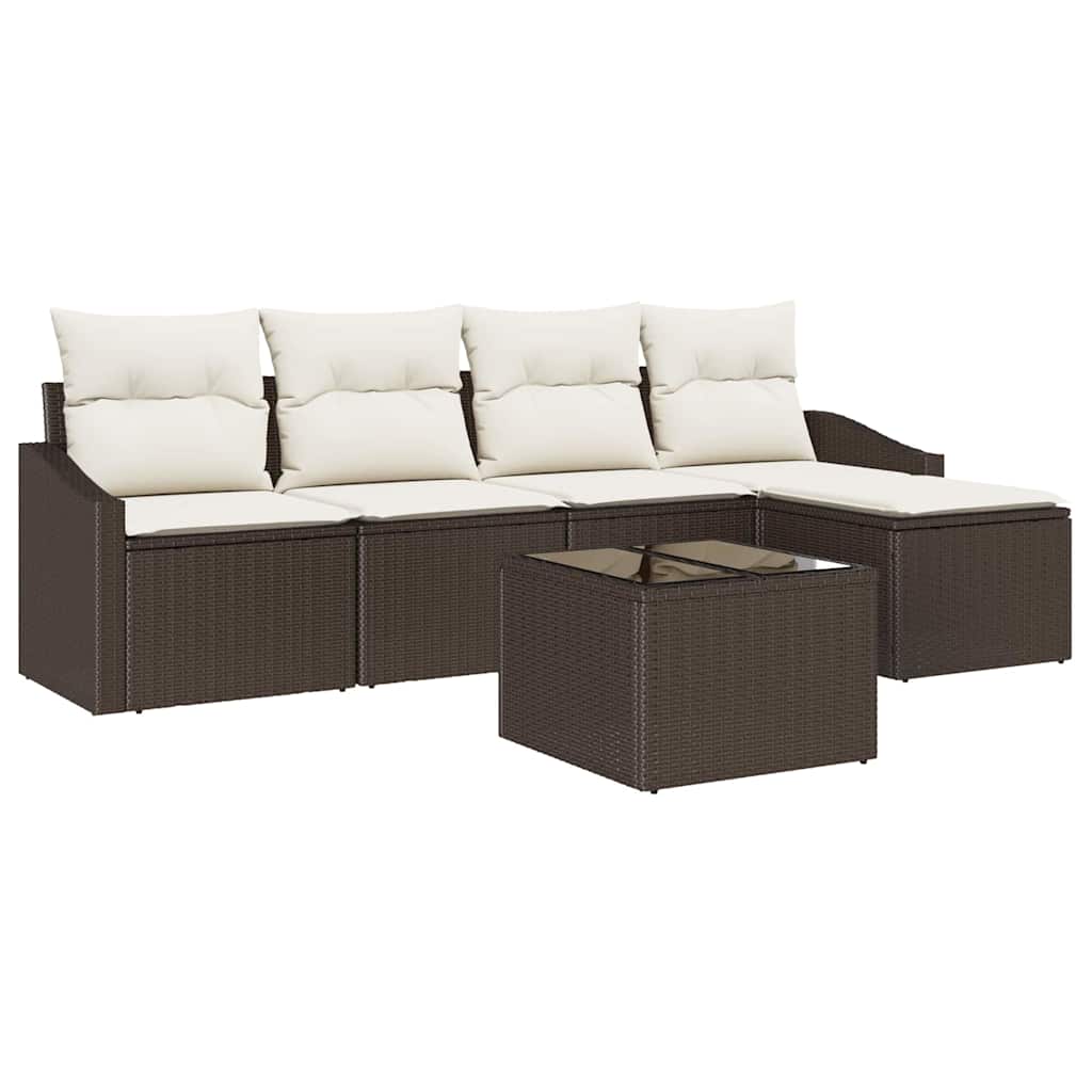 Sofa Sæt med pude 6 pcs Brun polyrattan