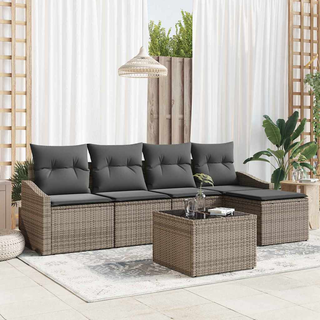 Sofa Sæt 6 stk. Grå polyrattan