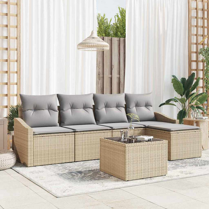 Sofa Sæt med pude 6 pcs Beige polyrattan