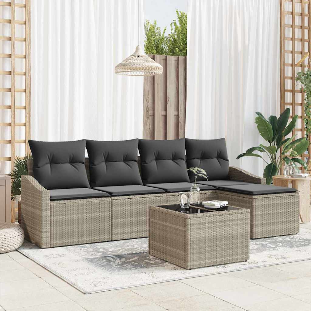 Sofa Sæt med pude 6 pcs Lysegrå polyrattan