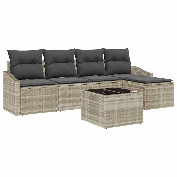 Sofa Sæt med pude 6 pcs Lysegrå polyrattan