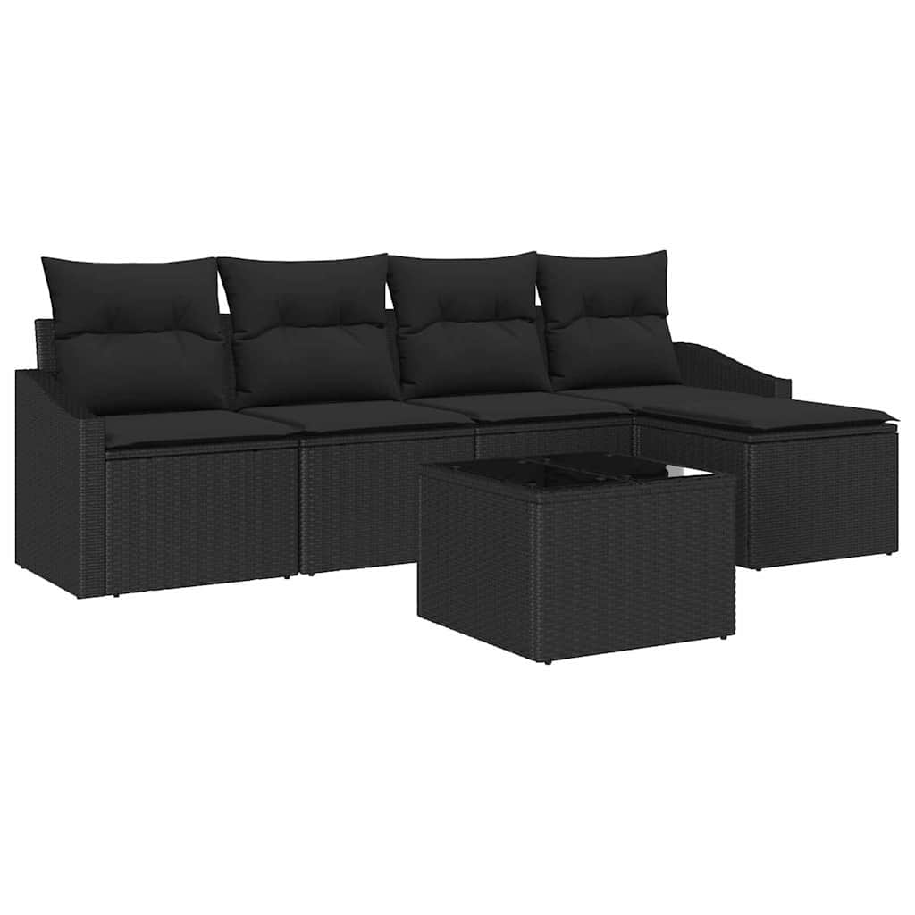 Sofa Sæt med pude 6 pcs Sort polyrattan