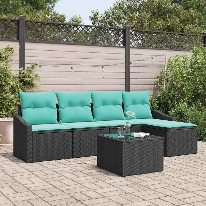 Sofa Sæt med pude 6 pcs Sort polyrattan
