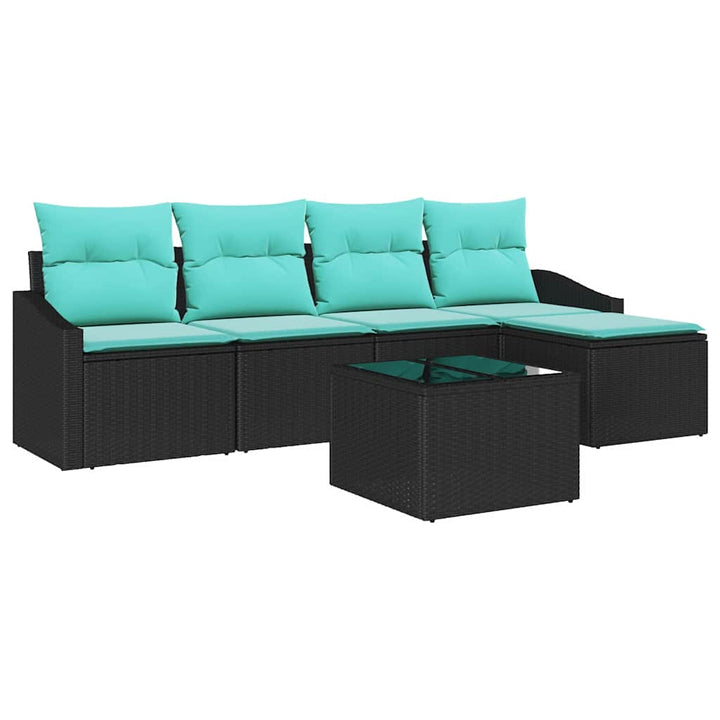 Sofa Sæt med pude 6 pcs Sort polyrattan