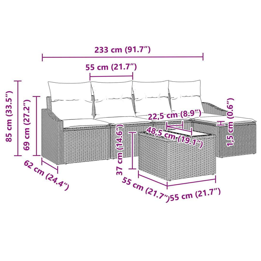 Sofa Sæt med pude 6 pcs Sort polyrattan