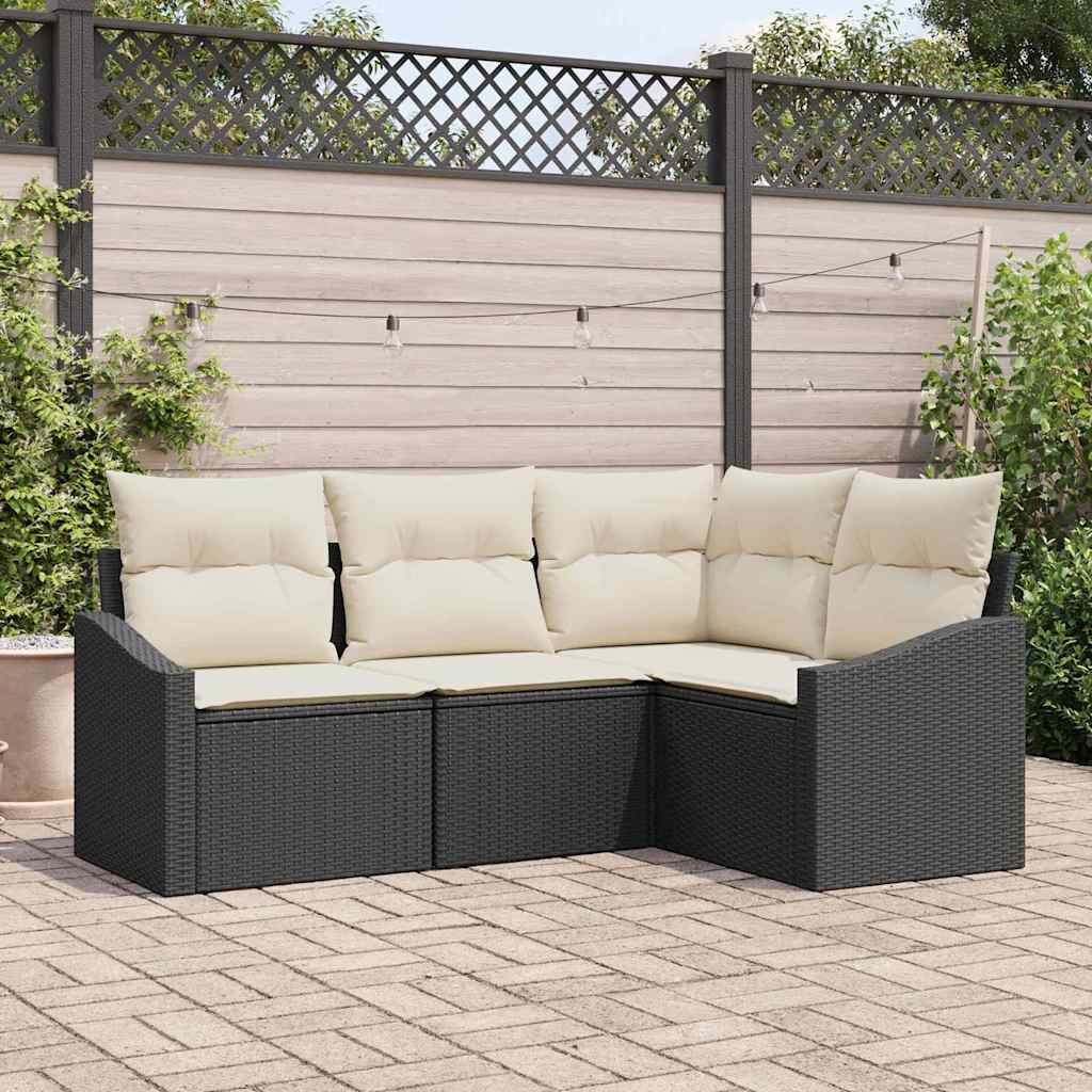 Sofa Sæt 4 stk. Sort polyrattan