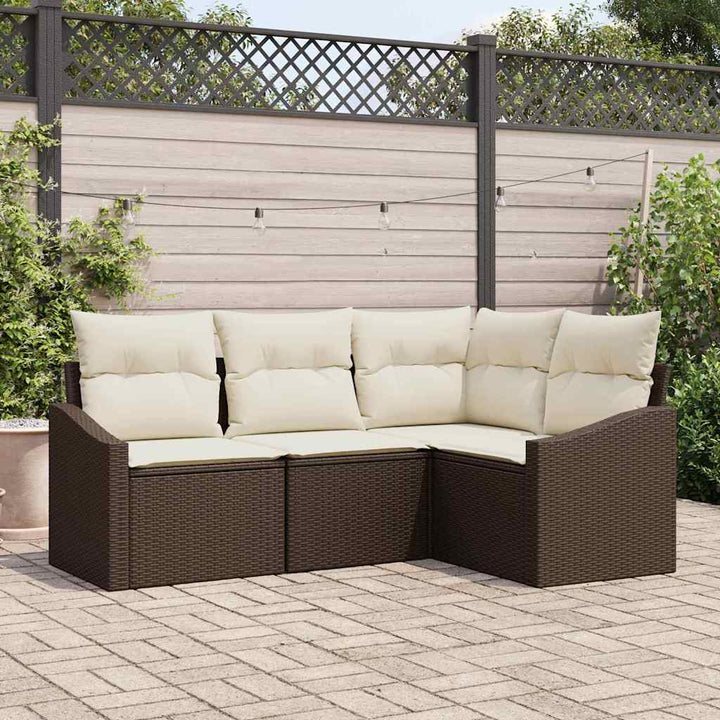 Sofa Sæt med pude 4 pcs Brun polyrattan