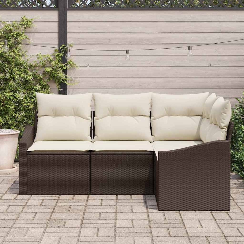 Sofa Sæt med pude 4 pcs Brun polyrattan