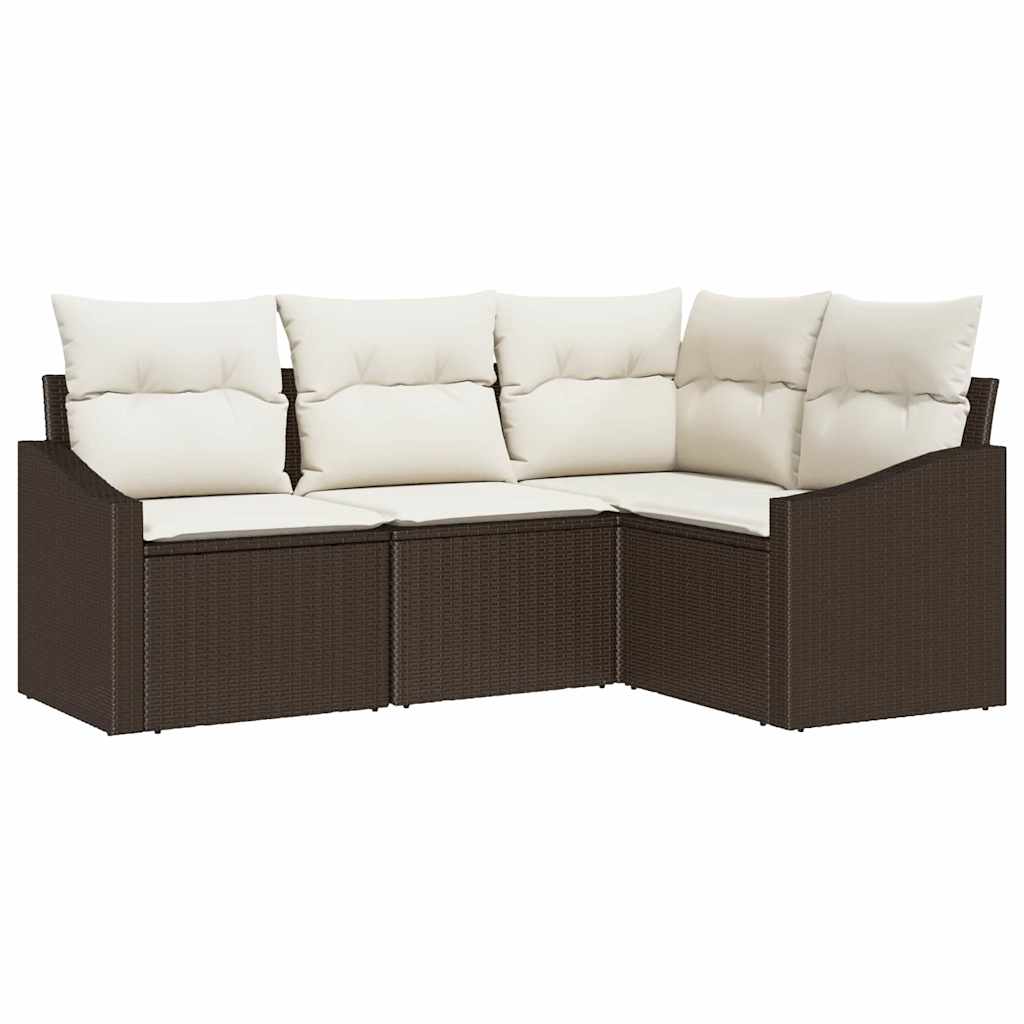 Sofa Sæt med pude 4 pcs Brun polyrattan