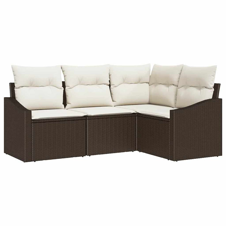 Sofa Sæt med pude 4 pcs Brun polyrattan