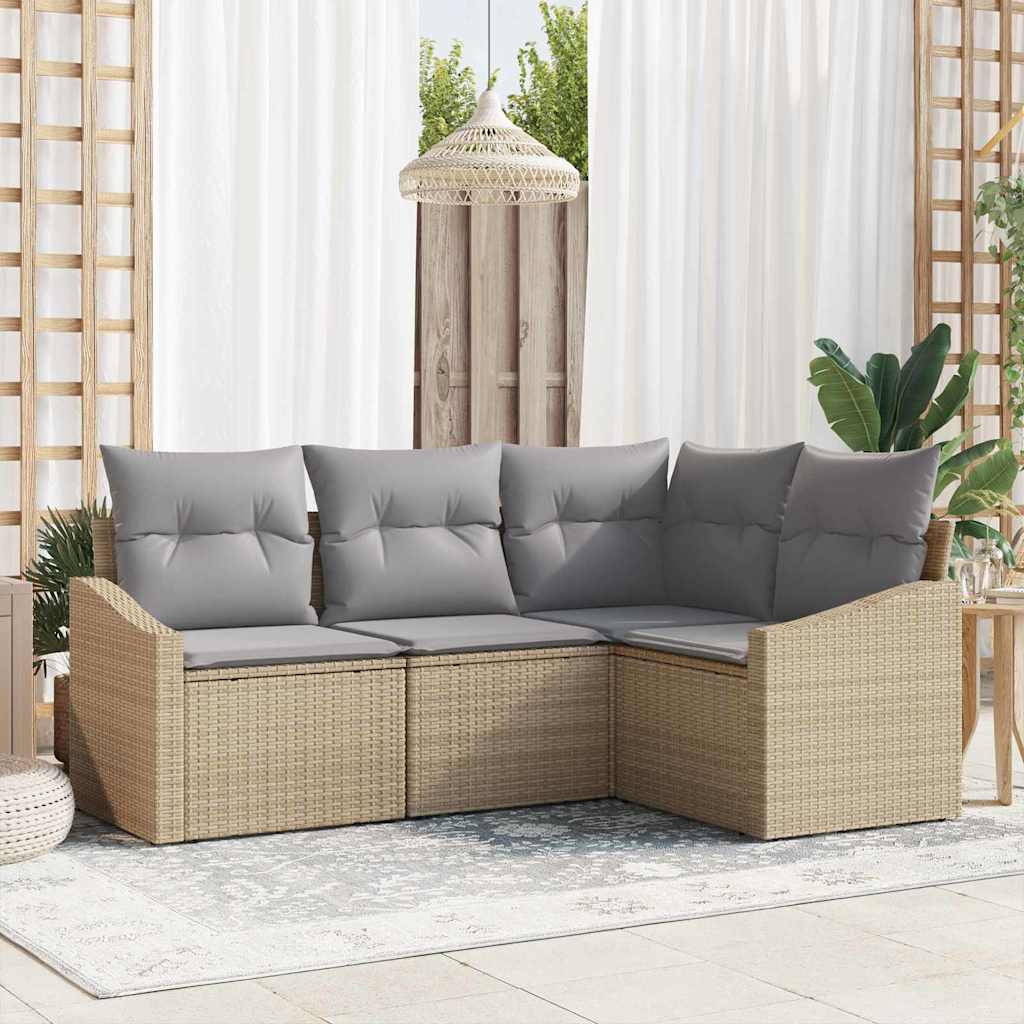 Sofa Sæt med pude 4 pcs Beige polyrattan