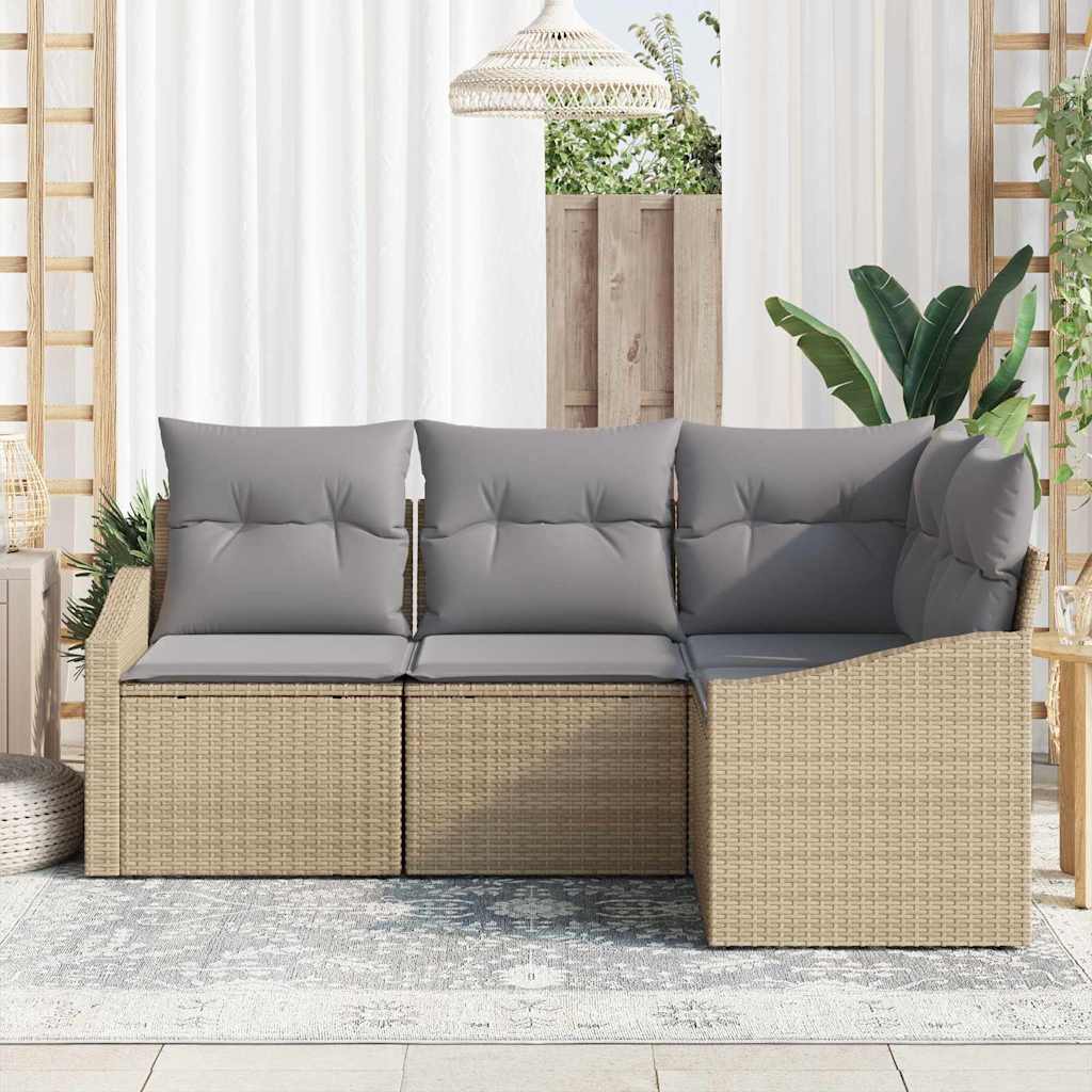 Sofa Sæt med pude 4 pcs Beige polyrattan