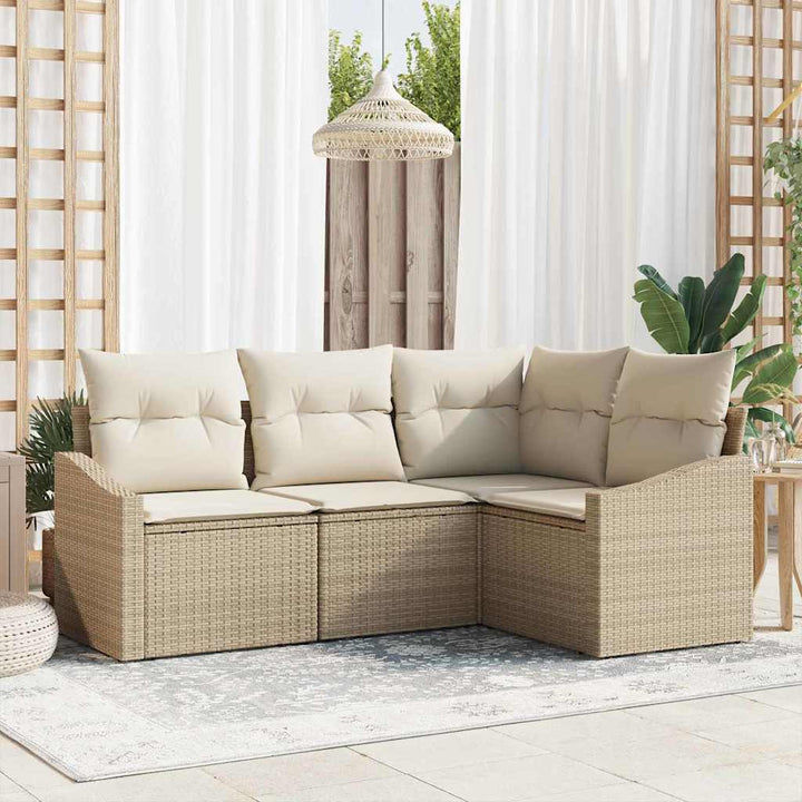 Sofa Sæt med pude 4 pcs Beige polyrattan