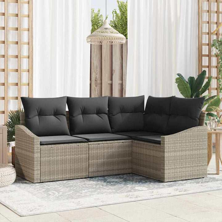 Sofa Sæt med pude 4 pcs Lysegrå polyrattan