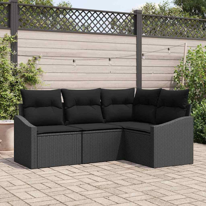 Sofa Sæt med pude 4 pcs Sort polyrattan