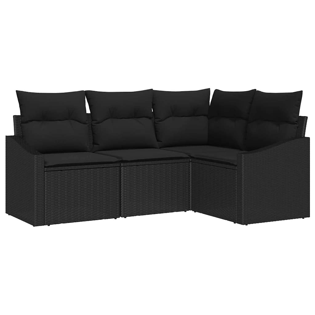 Sofa Sæt med pude 4 pcs Sort polyrattan