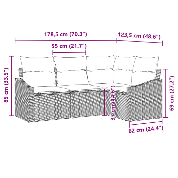 Sofa Sæt 4 stk. Brun polyrattan