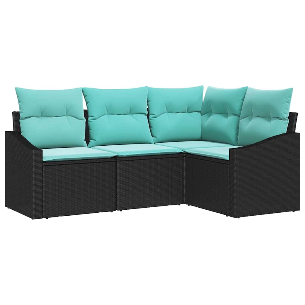 Sofa Sæt med pude 4 pcs Sort polyrattan
