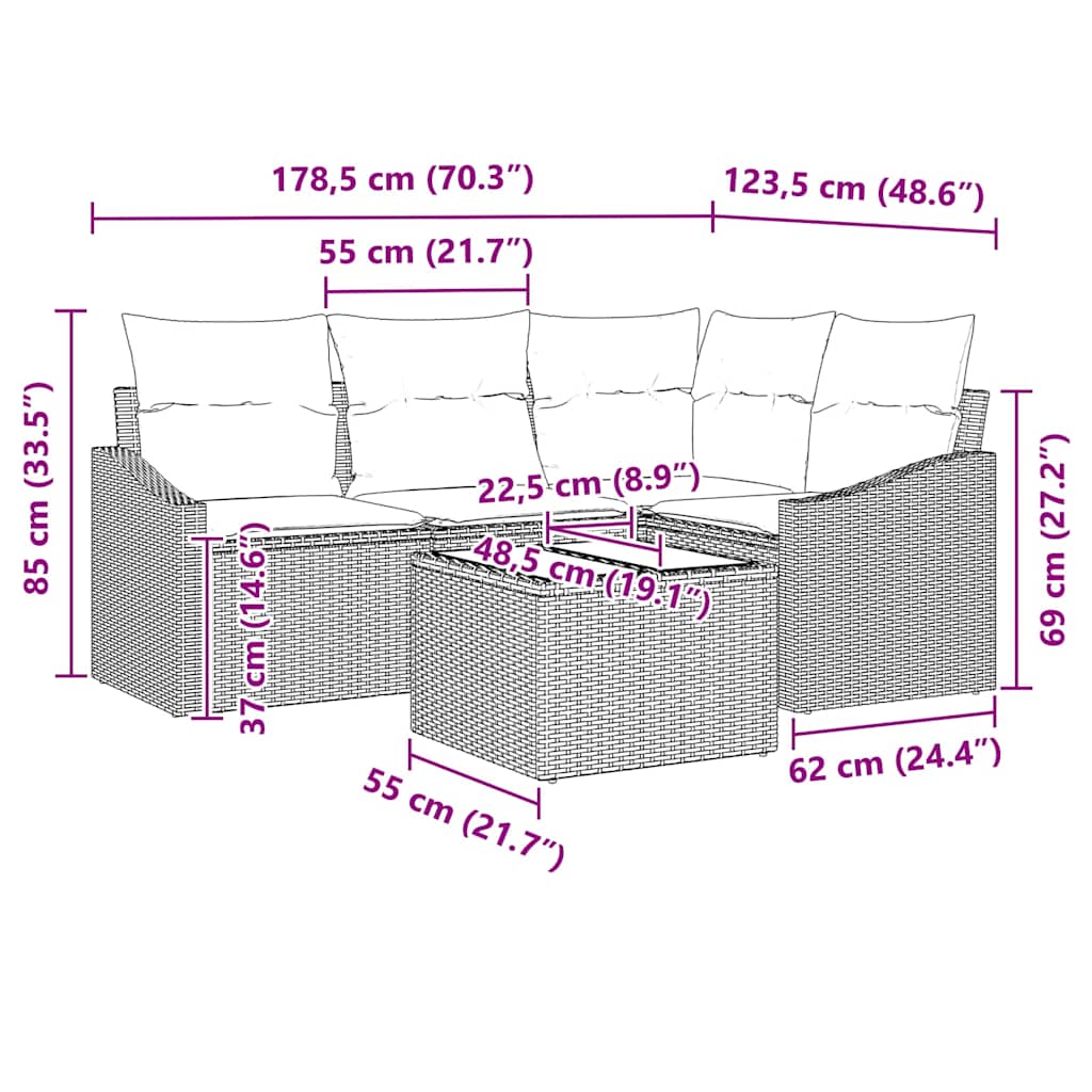 Sofa Sæt 5 stk. Sort polyrattan
