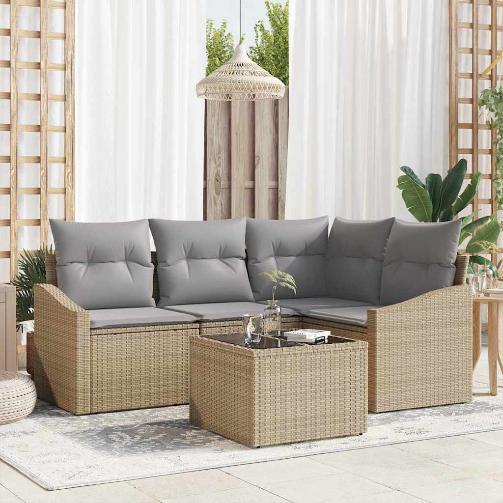 Sofa Sæt med pude 5 pcs Beige polyrattan