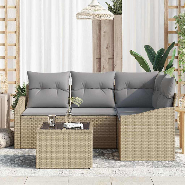 Sofa Sæt med pude 5 pcs Beige polyrattan