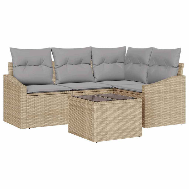 Sofa Sæt med pude 5 pcs Beige polyrattan
