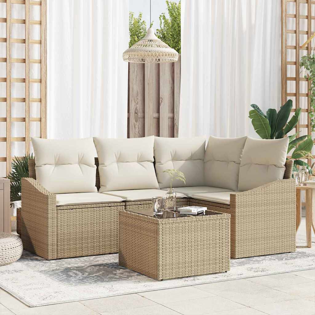 Sofa Sæt med pude 5 pcs Beige polyrattan