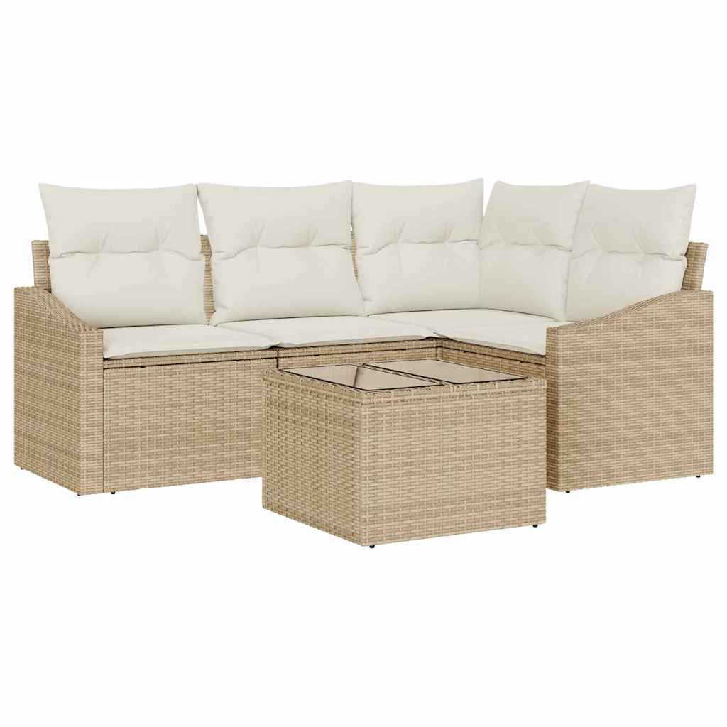 Sofa Sæt med pude 5 pcs Beige polyrattan