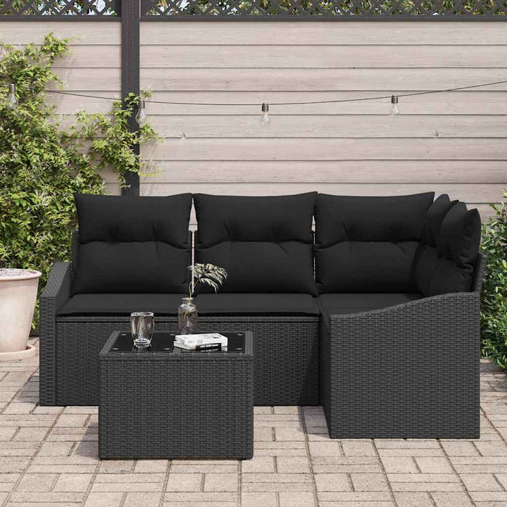 Sofa Sæt med pude 5 pcs Sort polyrattan