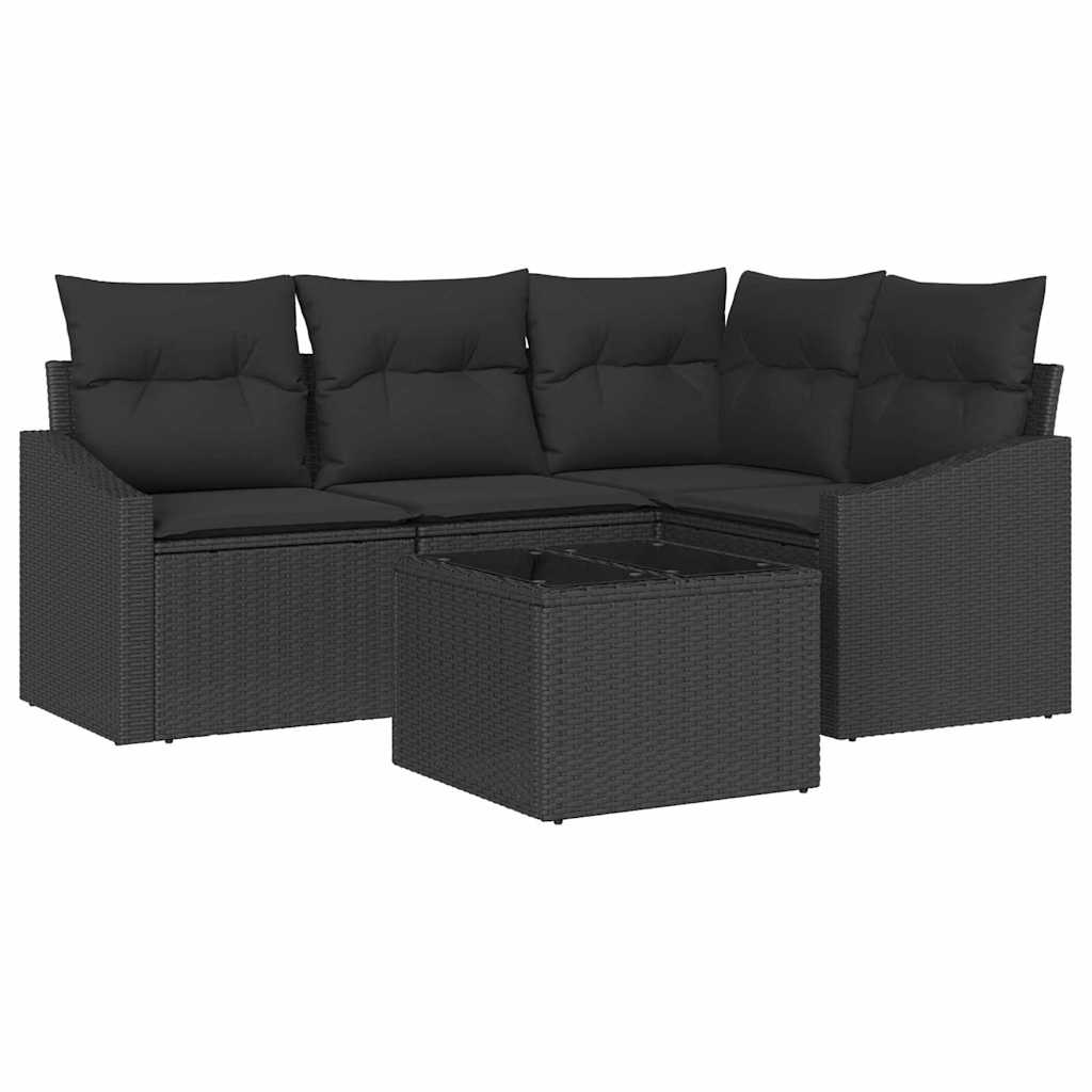 Sofa Sæt med pude 5 pcs Sort polyrattan