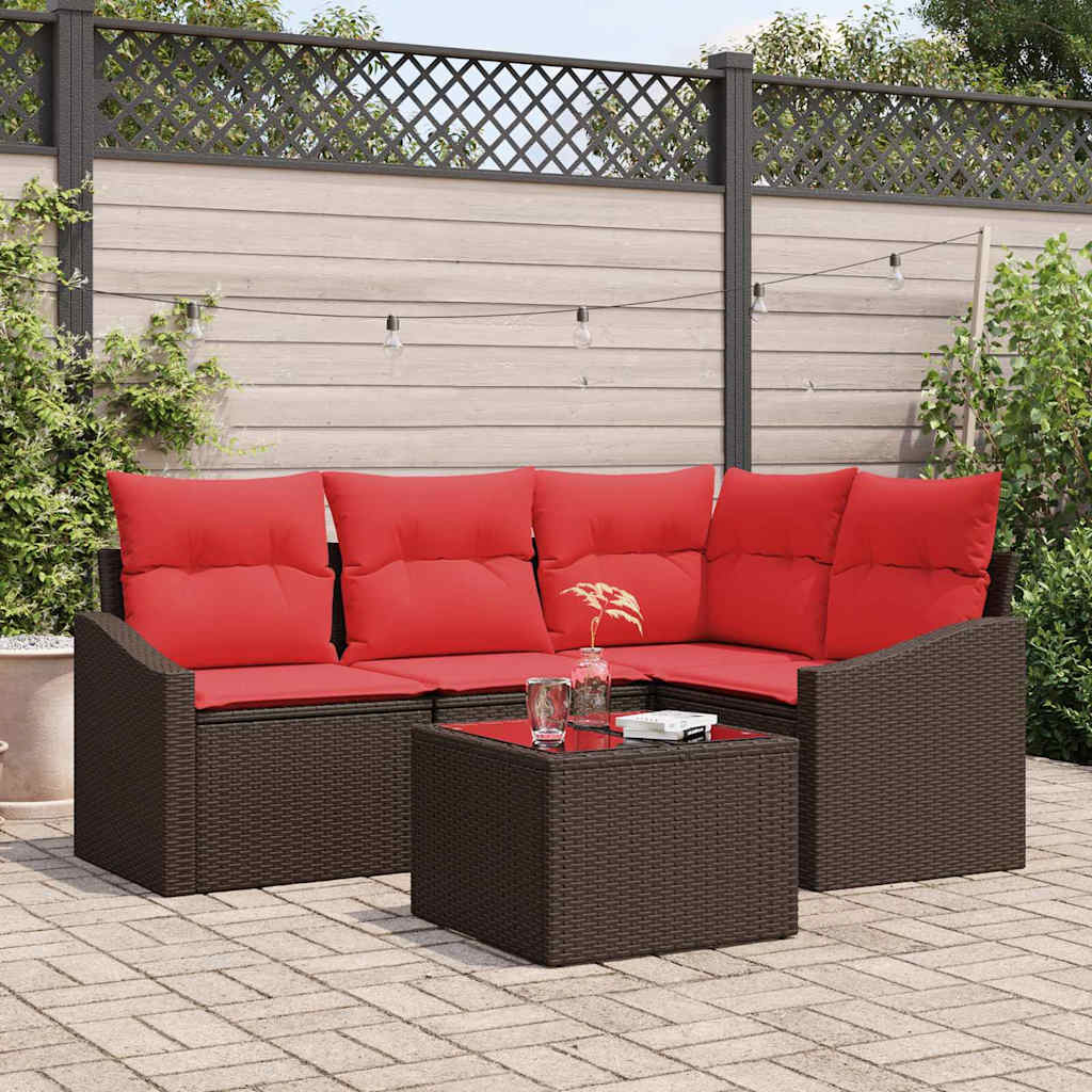 Sofa Sæt 5 stk. Brun polyrattan