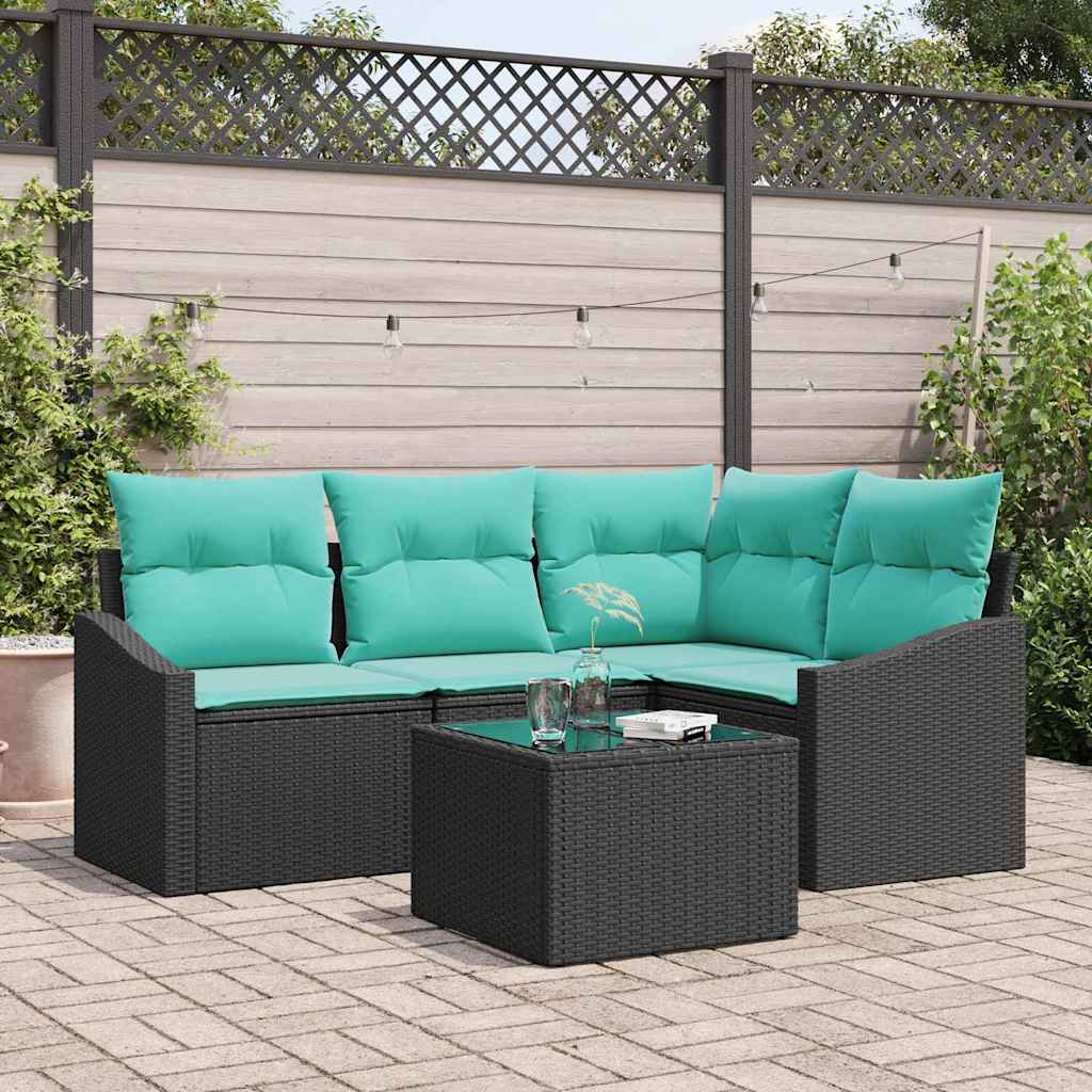Sofa Sæt med pude 5 pcs Sort polyrattan